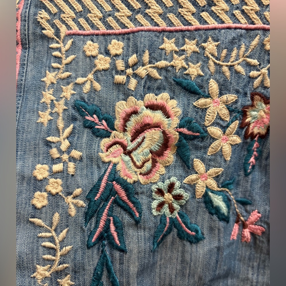 NWT J. Jill Floral Embroidered Open Front Lightweight Chambray Jacket Women’s Lg - Picture 3 of 14